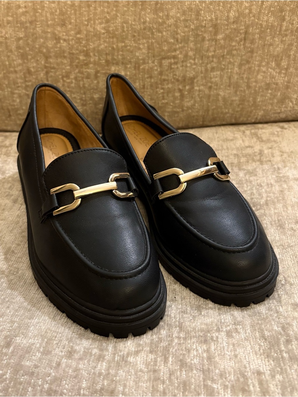Rachel Zoe LA NY Black Classic Women's  Loafers with Gold Horse Bit Hardware
613